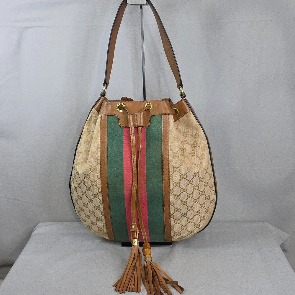 Gucci Beige and Brown Shoulder Bag with Green and Red Stripes - Picture 2 of 16